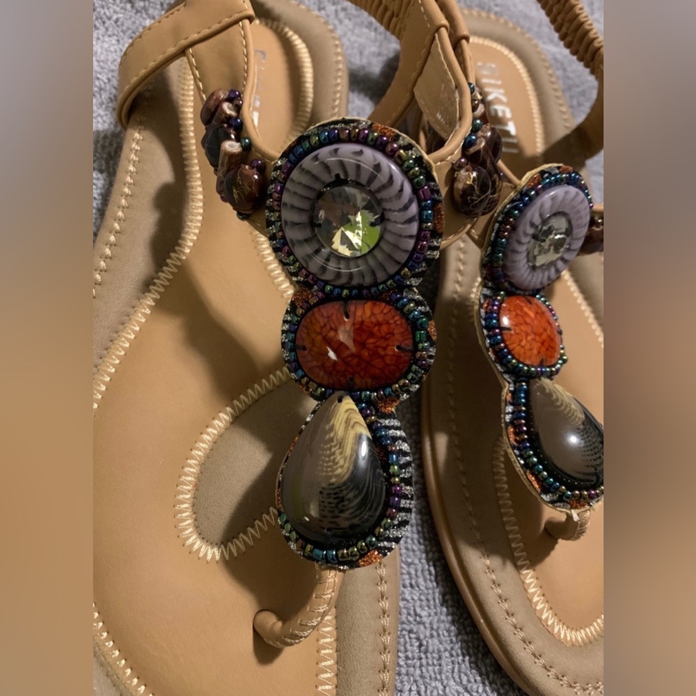 #S703 - SIKETU Boho Beige + Faux Jewel Stone Flat Sandals, Womens Size 8M (US) - Picture 5 of 15
